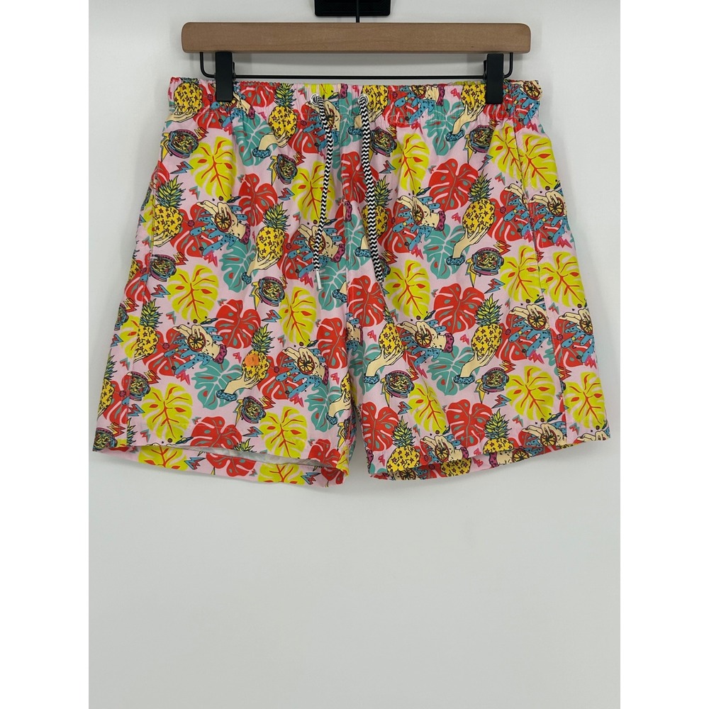 "NWT" Boardies Men's Midi Swim Shorts Tropical Pineapple & Hand Graphic Print- M